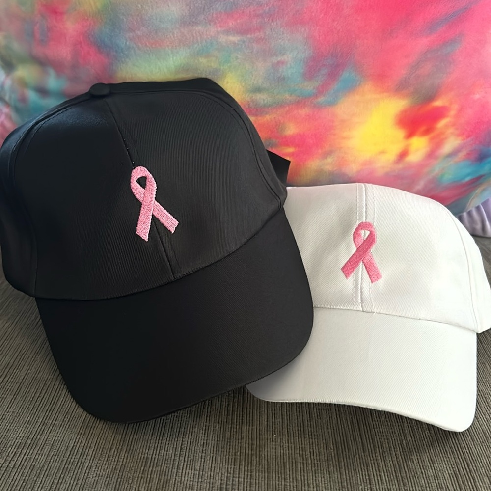 BREAST CANCER Awareness Pink Ribbon Womens Hat - black or white